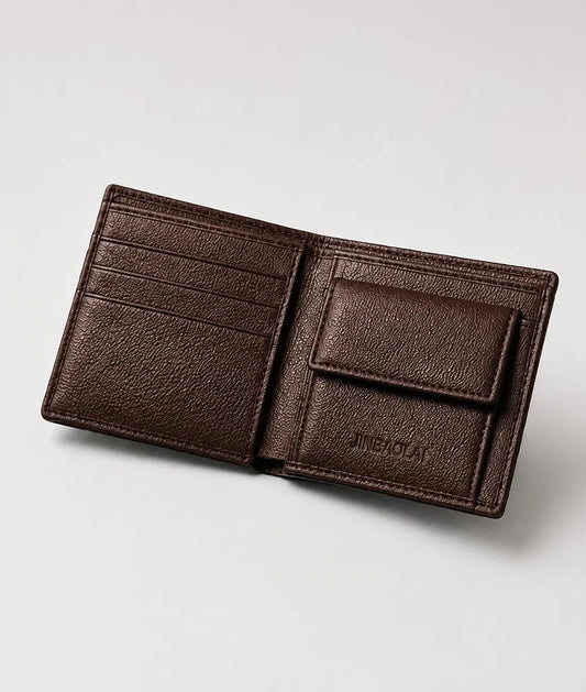 Portefeuille jinbaolai marron en cuir ouvert