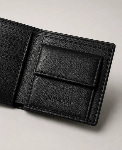 Zoom sur le porte-monnaie zippé du portefeuille en cuir pour homme avec rangement intérieur pratique