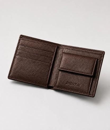 Portefeuille jinbaolai marron en cuir ouvert 