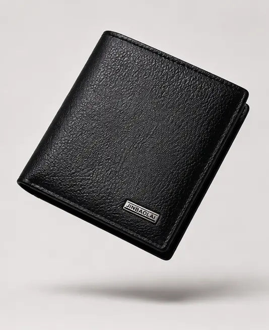 Portefeuille en cuir pour homme noir fermé en cuir véritable, vue de face élégante