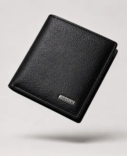 Portefeuille en cuir pour homme noir fermé en cuir véritable, vue de face élégante
