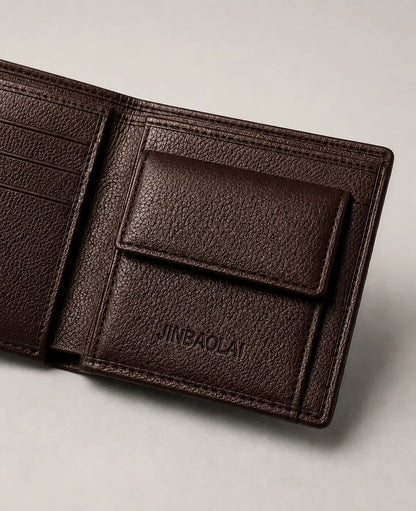 Zoom sur le porte-monnaie du portefeuille pour homme jinbaolai marron